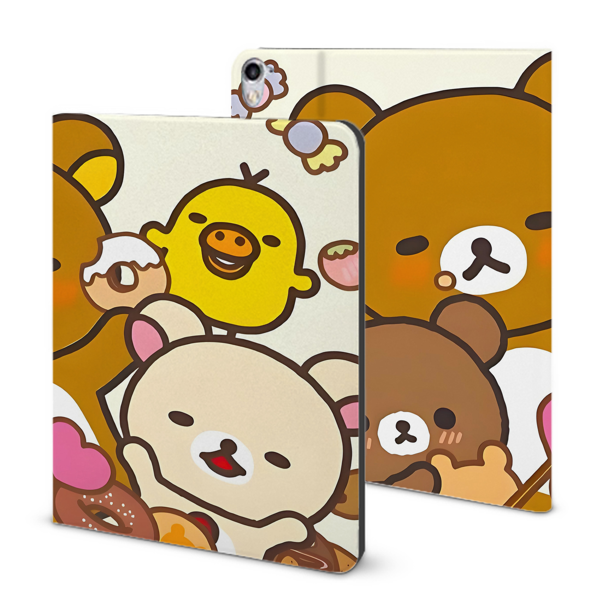（画像用） リラックマ リラックマ キイロイトリ Rilakkuma Korilakkuma Kiiroitori IPad ケース ブック型 PUレザー TPU 耐衝撃 軽量 薄型 ペン収納なし 全面保護 IPad 各モデル対応